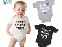 Happy Birthday personalised name baby bodysuit