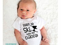 Born to ski with my Daddy snow kids baby bodysuit