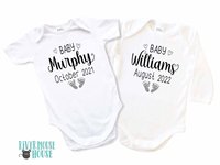 Baby Pregnancy Announcement Bodysuit, Personalised Footprints Design