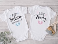 Baby Pregnancy Announcement Bodysuit, Personalised Footprints Design