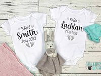 Baby Pregnancy Announcement Bodysuit, Personalised Footprints Design