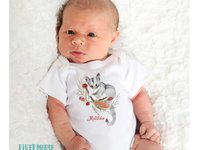 Little Possum Personalised Baby Bodysuit, Australian sugar glider with native flowers design