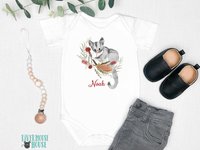 Little Possum Personalised Baby Bodysuit, Australian sugar glider with native flowers design