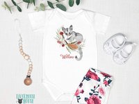 Little Possum Personalised Baby Bodysuit, Australian sugar glider with native flowers design