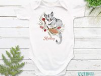 Little Possum Personalised Baby Bodysuit, Australian sugar glider with native flowers design