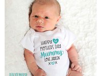 Happy First Mothers Day Mummy baby bodysuit. A custom personalised gift for Mum with love xo