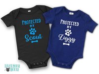 Protected by Dog Baby Bodysuit, Personalised Pet Name Romper