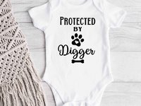 Protected by Dog Baby Bodysuit, Personalised Pet Name Romper