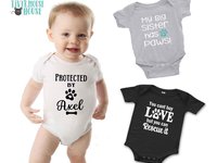 Protected by Dog Baby Bodysuit, Personalised Pet Name Romper
