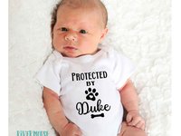 Protected by Dog Baby Bodysuit, Personalised Pet Name Romper