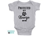 Protected by Dog Baby Bodysuit, Personalised Pet Name Romper