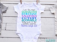 Nanna Says So Funny Baby Bodysuit with customisable name for Grandparents, Aunts, Uncles, family & friends