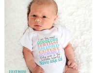 Nanna Says So Funny Baby Bodysuit with customisable name for Grandparents, Aunts, Uncles, family & friends