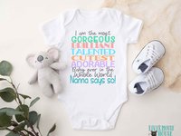 Nanna Says So Funny Baby Bodysuit with customisable name for Grandparents, Aunts, Uncles, family & friends