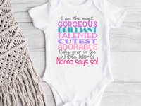 Nanna Says So Funny Baby Bodysuit with customisable name for Grandparents, Aunts, Uncles, family & friends