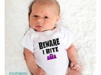 Beware I Bite Funny First Halloween Baby Bodysuit