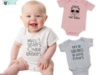 Cat baby bodysuit, My siblings have whiskers, Customised to suit Brother & Sister fur siblings