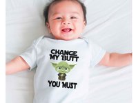 Yoda Baby Bodysuit, Change My Butt You Must, Funny Star Wars Onesie