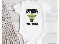 Yoda Baby Bodysuit, Change My Butt You Must, Funny Star Wars Onesie