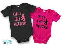 Crawl Walk Snowboard Baby Bodysuit, Winter Snow Sports Romper, Australian Kids Sizes Newborn to Toddler