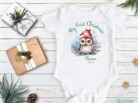 First Christmas Owl Custom Personalised Baby Bodysuit 2024