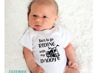 Motorcycle Baby Personalised Bodysuit, Born to go Riding with my Daddy Custom Biker Babe Romper, Size Newborn to Toddler Australia