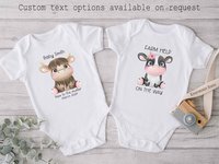 Baby cow personalised bodysuit, New to the Herd farm kids romper