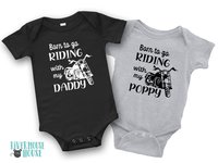 Motorcycle Baby Personalised Bodysuit, Born to go Riding with my Daddy Custom Biker Babe Romper, Size Newborn to Toddler Australia