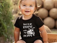 Born to go riding motorcycle baby bodysuit, custom personalised to suit