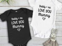 Daddy + me love you Mummy baby bodysuit, First mothers day gift for Mum