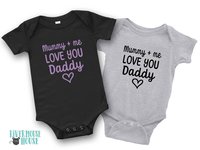 Mummy + me love you Daddy baby bodysuit, First Fathers day gift for Dad, Australian sizes newborn to toddler custom kids romper