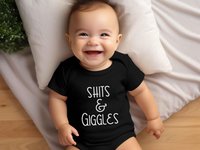 Shits & Giggles Baby Bodysuit, Funny One piece Newborn T shirt, Custom Baby Shower Gift, Rivermouse Rompers Australia