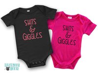 Shits & Giggles Baby Bodysuit, Funny One piece Newborn T shirt, Custom Baby Shower Gift, Rivermouse Rompers Australia