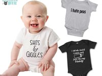 Shits & Giggles Baby Bodysuit, Funny One piece Newborn T shirt, Custom Baby Shower Gift, Rivermouse Rompers Australia