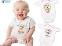 Baby Dingo First Christmas personalised bodysuit, Cute Australian animals Xmas gift, Size newborn to toddler little Aussie kids romper