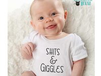 Shits & Giggles Baby Bodysuit, Funny One piece Newborn T shirt, Custom Baby Shower Gift, Rivermouse Rompers Australia