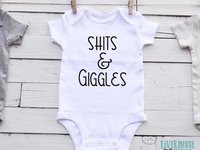 Shits & Giggles Baby Bodysuit, Funny One piece Newborn T shirt, Custom Baby Shower Gift, Rivermouse Rompers Australia
