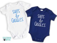 Shits & Giggles Baby Bodysuit, Funny One piece Newborn T shirt, Custom Baby Shower Gift, Rivermouse Rompers Australia