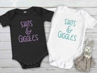 Shits & Giggles Baby Bodysuit, Funny One piece Newborn T shirt, Custom Baby Shower Gift, Rivermouse Rompers Australia