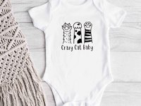 Crazy Cat Baby bodysuit, funny feline pet paws romper, Custom kitty lovers gift