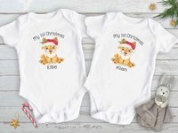Baby Dingo First Christmas personalised bodysuit, Cute Australian animals Xmas gift, Size newborn to toddler little Aussie kids romper