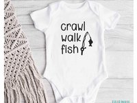 Fishing baby bodysuit, Crawl Walk Fish, Australian sizes newborn to toddler