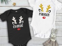 Personalised Christmas baby rudolf reindeer romper first Xmas gift