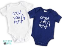 Fishing baby bodysuit, Crawl Walk Fish, Australian sizes newborn to toddler