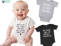 Born to be cute, funny, gorgeous just like my Aunty, Uncle, personalised baby bodysuit