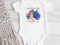 Australia baby bodysuit, I come from a land down under little kangaroo romper, Available in Aussie & First Nations designs