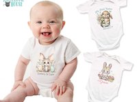 Australian bilby first Easter baby bodysuit, Personalised little Aussie animal romper