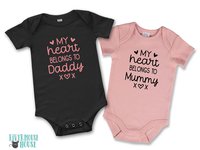 My heart belongs to Mummy, Daddy baby bodysuit, Personalised valentines day gift