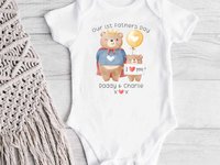 First Fathers day Daddy & baby bear cub personalised bodysuit, I love you gift for Dad