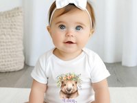 Personalised Wombat Baby Bodysuit, Cute Aussie Animal with Floral Crown
